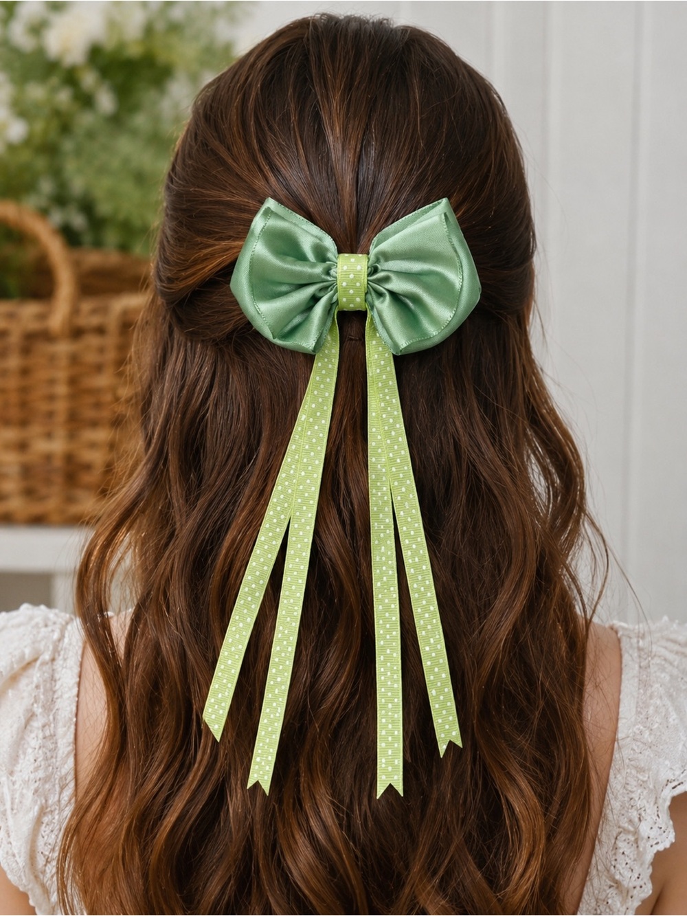 Mint green and Lime Green Polka dot Hair Bow